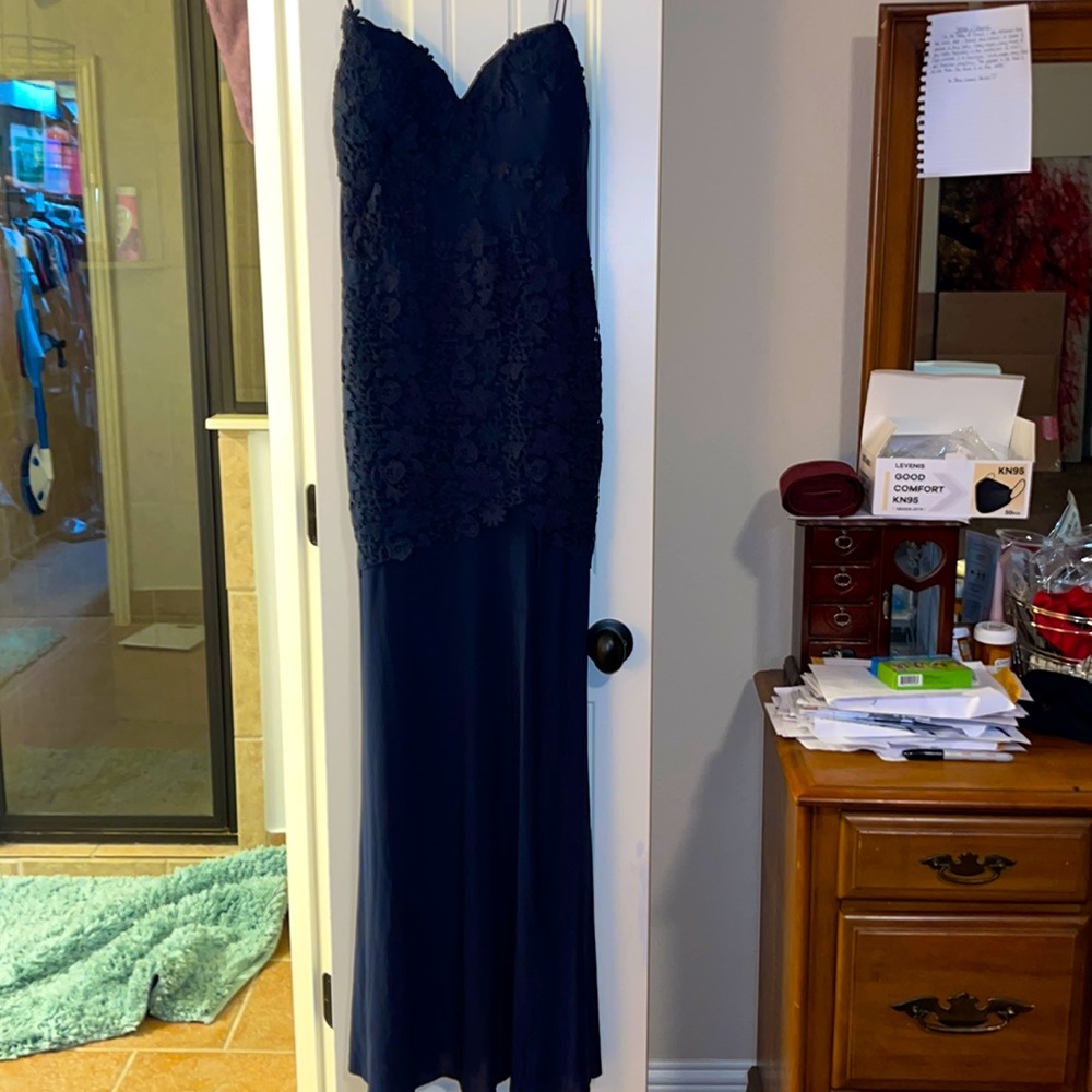 Spaghetti Strap Long High Slit Lace Formal Gown